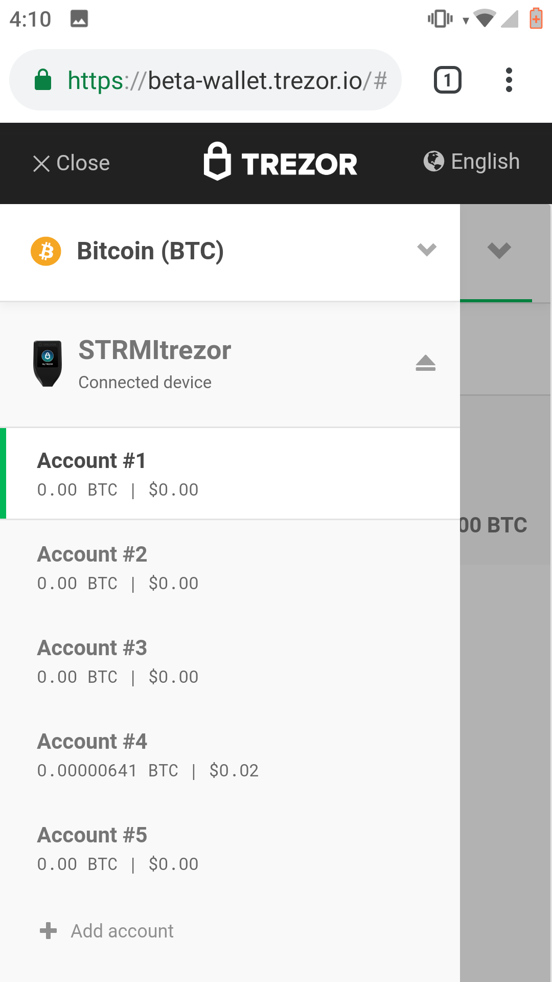 Trezor sur Android