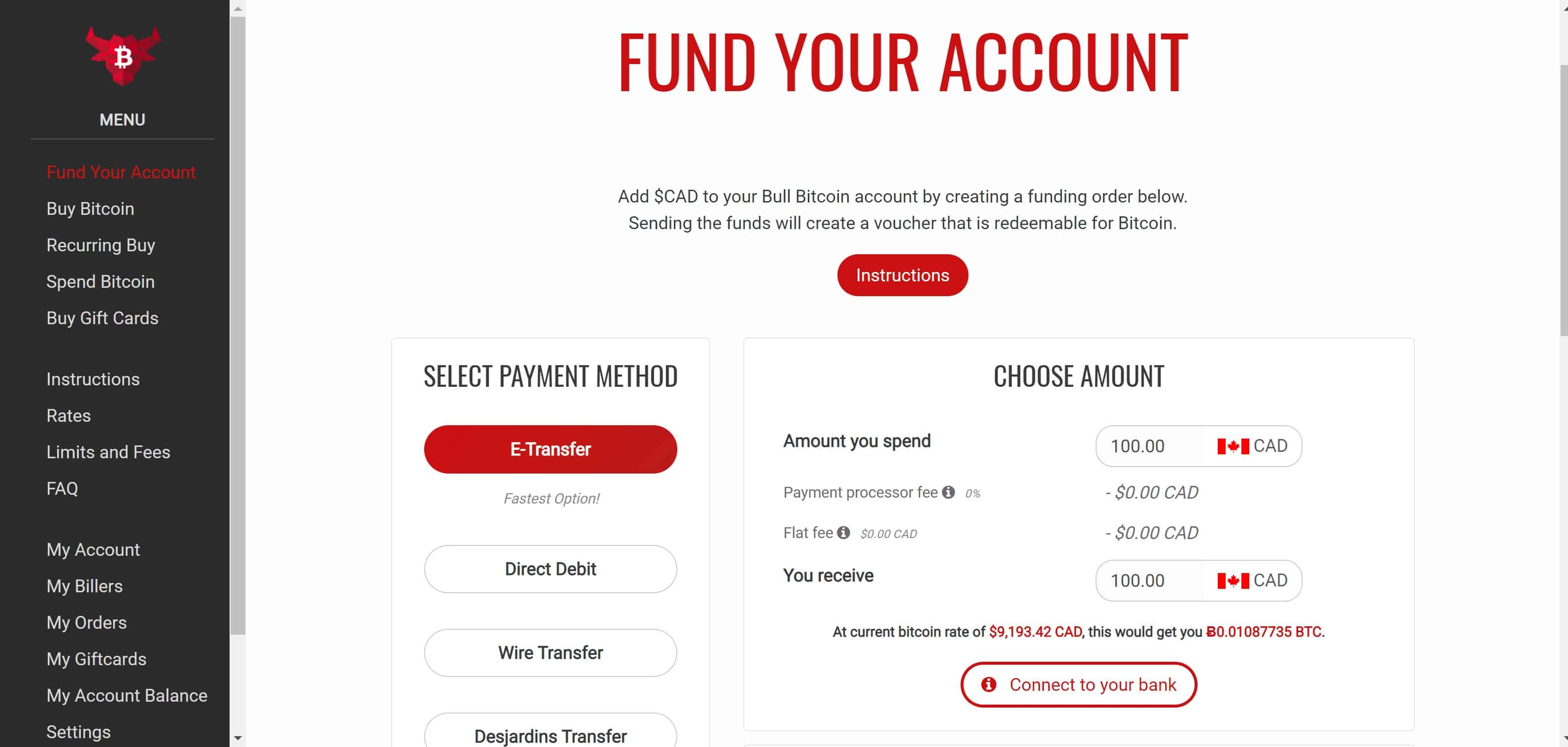 Fund your account on BullBitcoin.com
