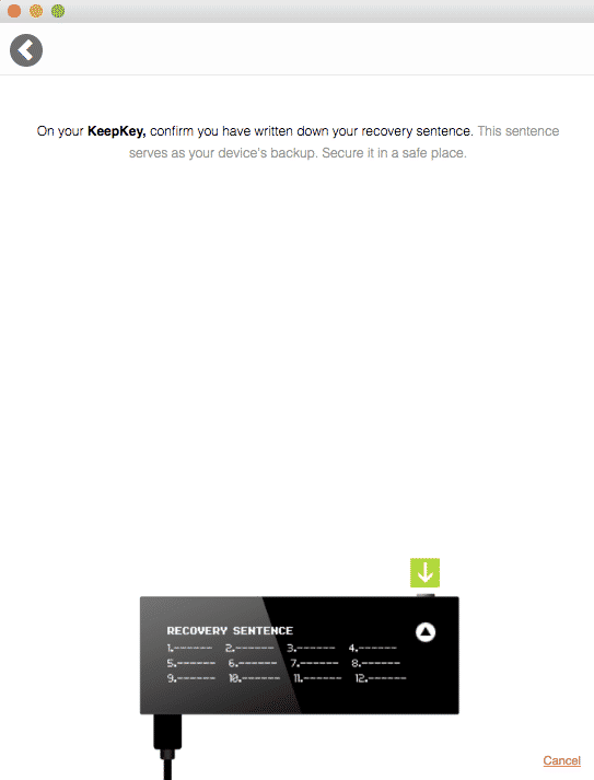 Confirm KeepKey Seed Phrase is Recorded