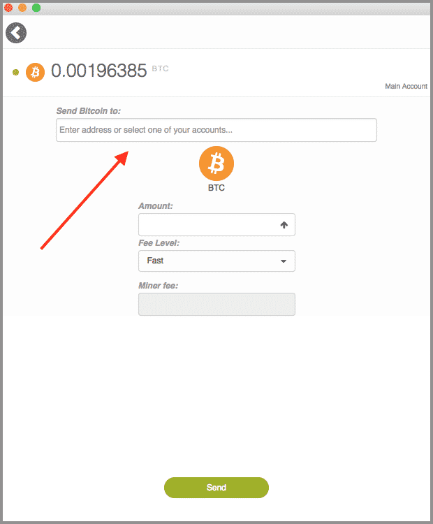 Enter crypto address to send to from KeepKey