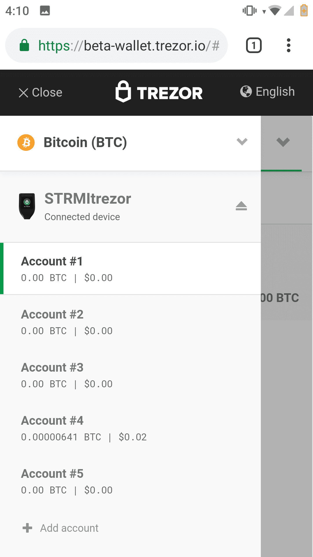 Trezor Dropdown Switch Accounts