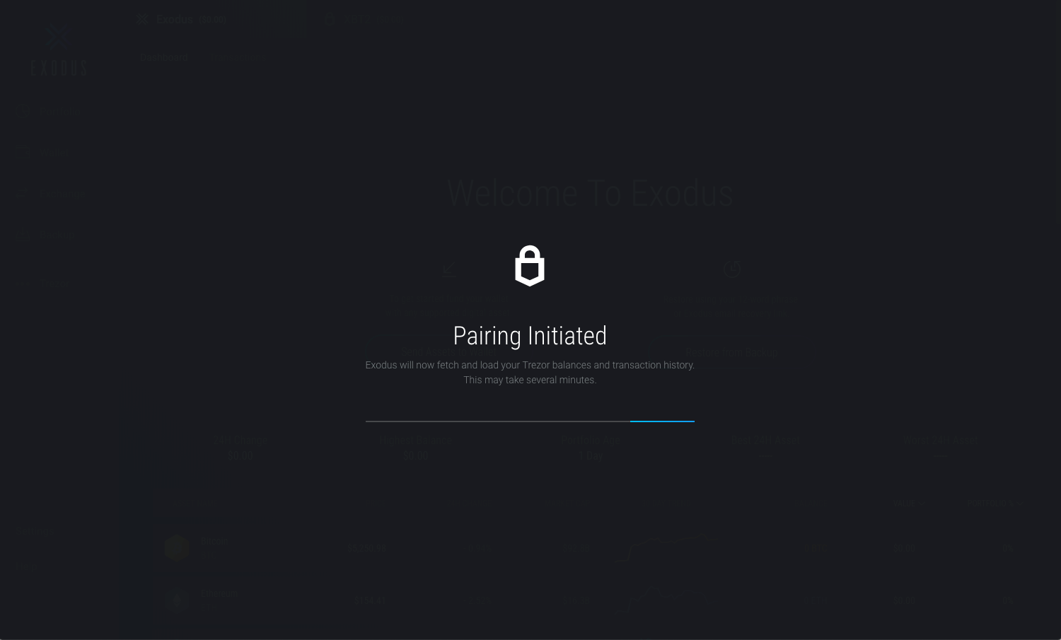 Trezor on Exodus Trezor on Exodus