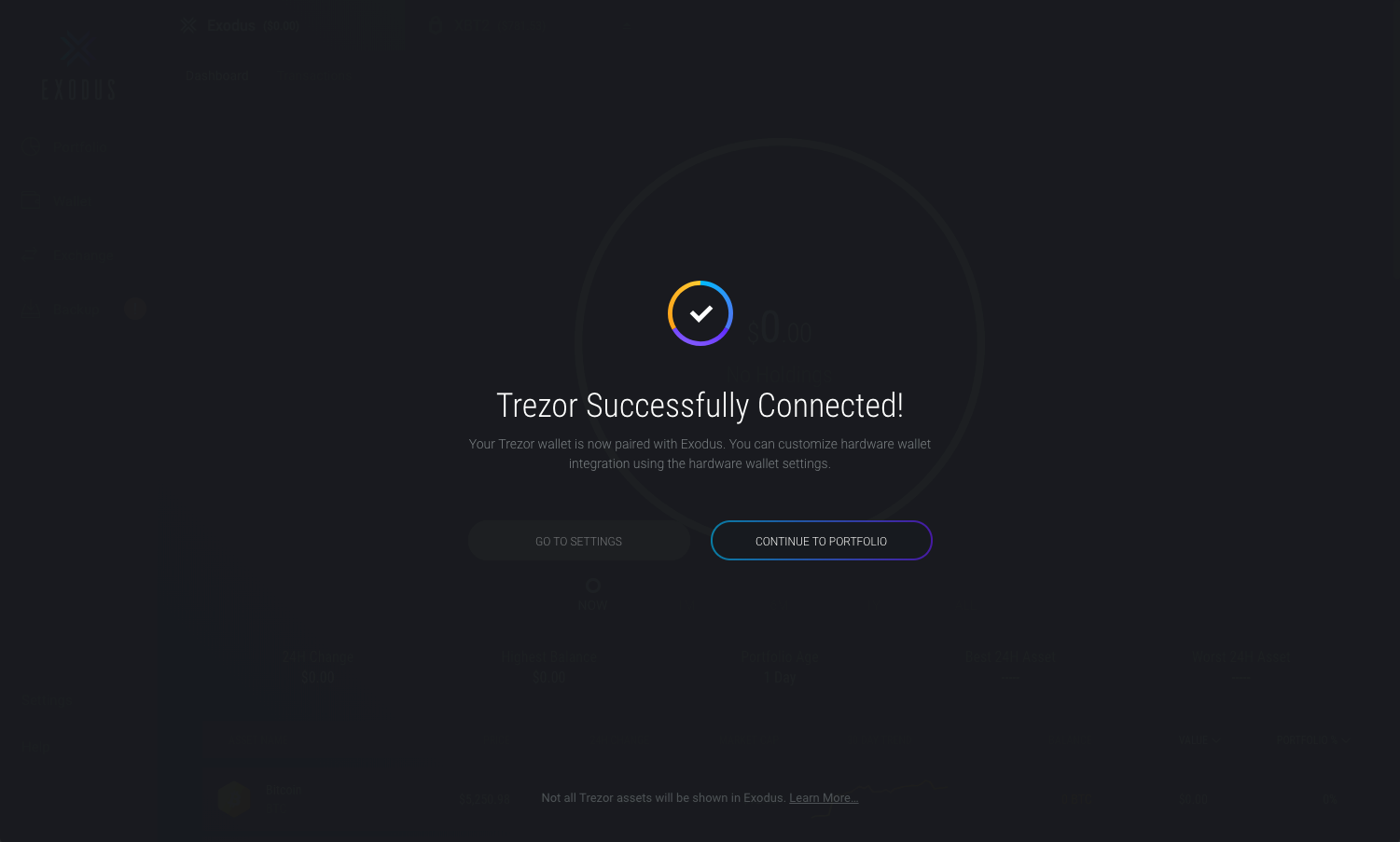 Confirmation Trezor on Exodus Confirmation Trezor on Exodus