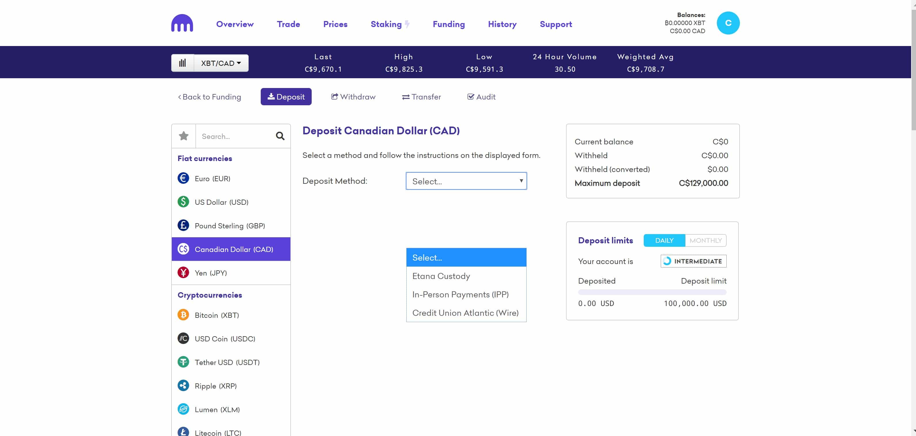 Kraken Deposit Options