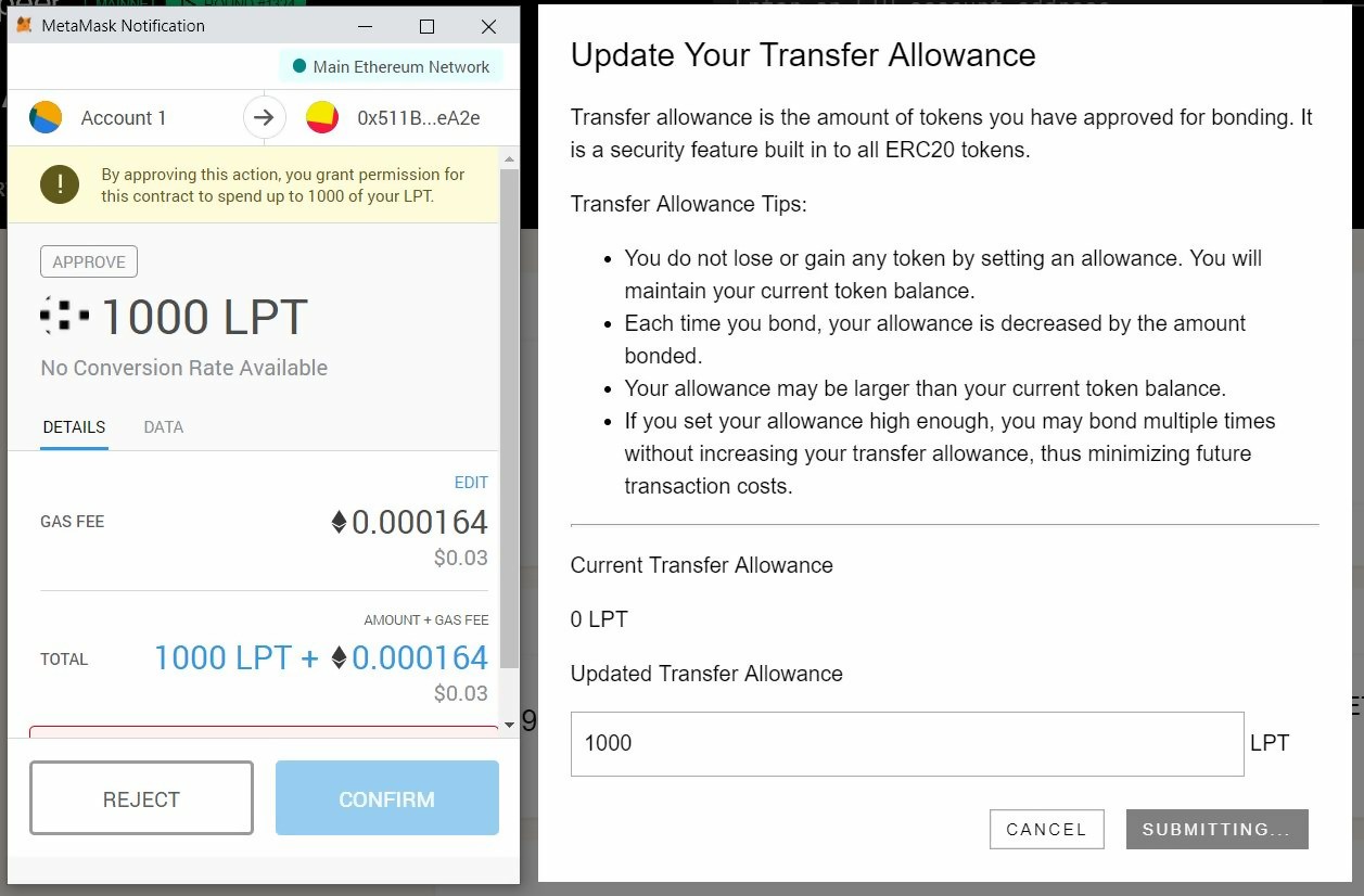 Livepeer Confirm Transfer Allowance